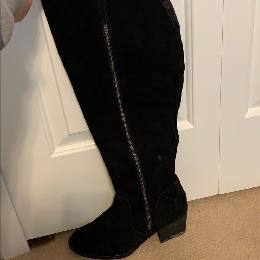 Knee high black suede boots